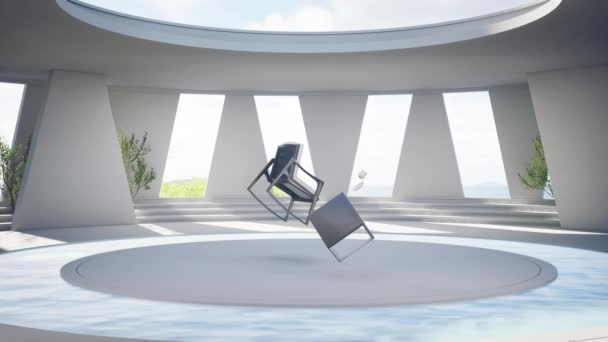 Empty Concrete Podium Floor Water Pool Rendering Abstract Interior Space — Stockvideo