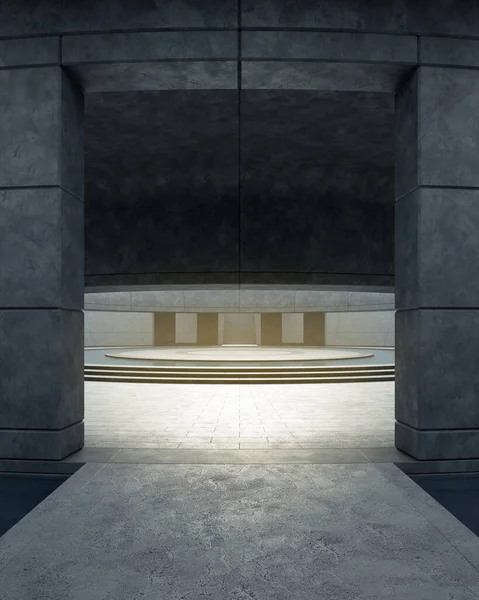 Пустой Изогнутый Бетонный Пол Покрытый Потолком Рендеринг Абстрактного Фона Внутреннего — стоковое фото