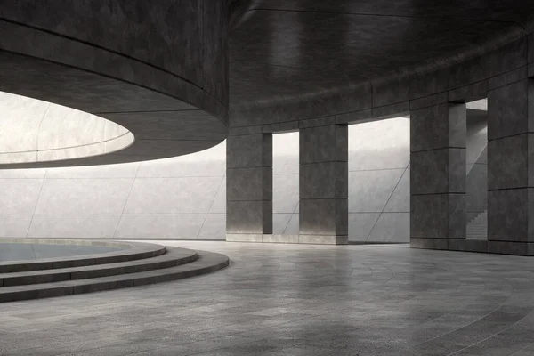Empty Curved Concrete Floor Covered Ceiling Rendering Abstract Interior Space — Stockfoto