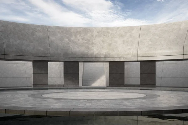 Empty Concrete Floor Water Pool Rendering Abstract Space Blue Sky — 图库照片