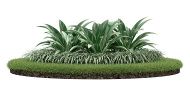 Bahçeli gerçekçi çim podyumu. İzole nesnelerin 3d görüntülenmesi.