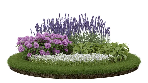 Realistyczna Trawa Podium Ogrodem Kwiatowym Renderowanie Pojedynczych Obiektów — Zdjęcie stockowe