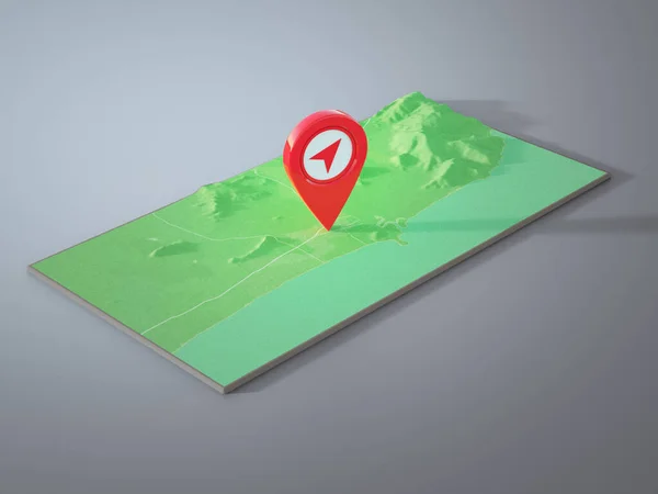 3D渲染地图销图标 简单的红色位置指针 — 图库照片