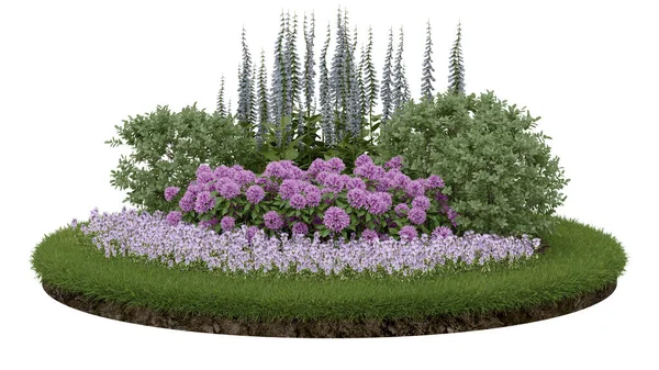 Pódio Grama Realista Com Jardim Flores Renderização Objetos Isolados — Fotografia de Stock
