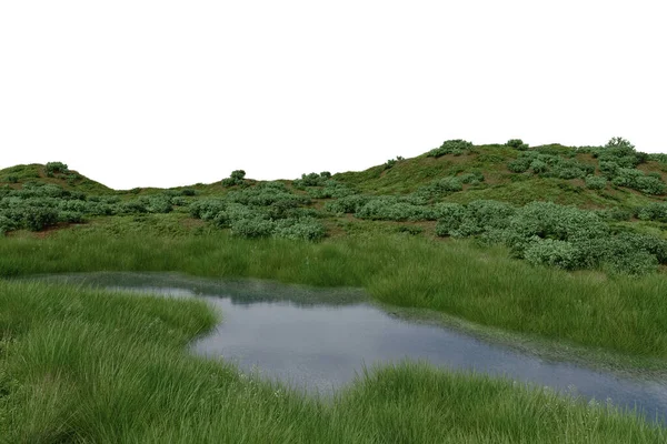 现实的草原和河流 3D绘制孤立物体 — 图库照片