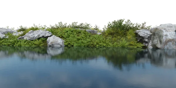 Realistisches Flussufer Mit Vegetation Darstellung Von Isolierten Objekten — Stockfoto