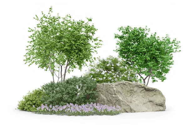 Realistic Small Garden Rendering Isolated Objects — Stock Photo, Image