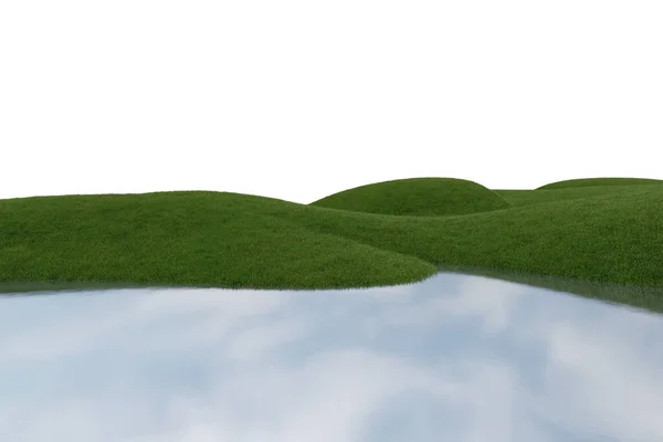 现实的草原和河流 3D绘制孤立物体 — 图库照片
