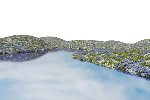 Gerçekçi Çiçek Tarlası Nehir Zole Nesnelerin Görüntülenmesi — Stok fotoğraf