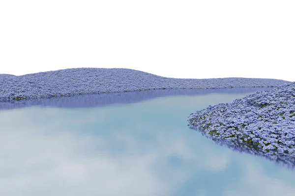 Реалистичное Цветочное Поле Река Рендеринг Изолированных Объектов — стоковое фото