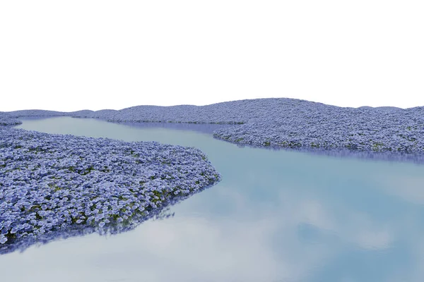 Gerçekçi Çiçek Tarlası Nehir Zole Nesnelerin Görüntülenmesi — Stok fotoğraf