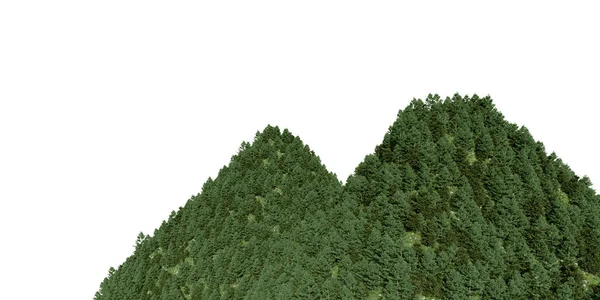 Gunung Yang Realistis Dengan Hutan Render Dari Objek Yang Terisolasi — Stok Foto