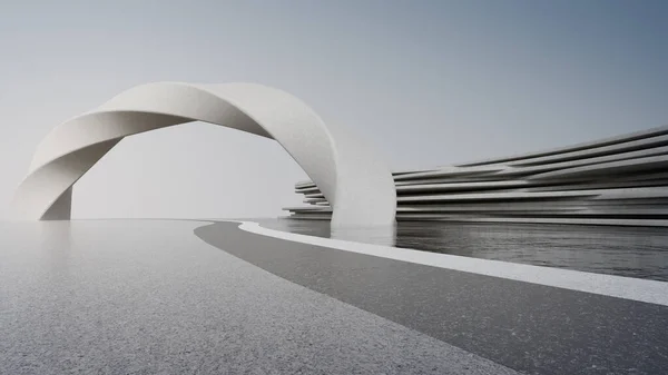 現代建築の抽象的な建築デザイン 空の駐車場の床およびコンクリートの構造 車のシーンのための3Dレンダリング背景画像 — ストック写真