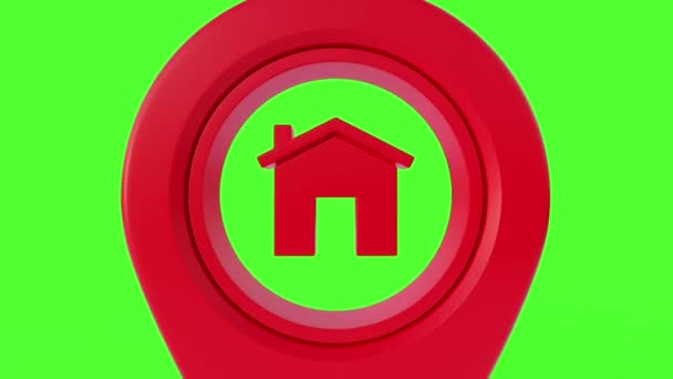 Vykreslování Ikony Mapového Kolíku Jednoduché Červené Ukazatel Polohy Symbolem Domu — Stock video