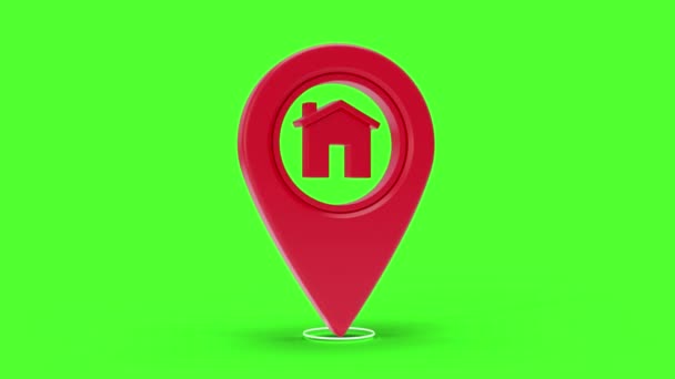 地図ピンアイコンの3Dレンダリング 家のシンボルを持つシンプルな赤い位置ポインタ — ストック動画