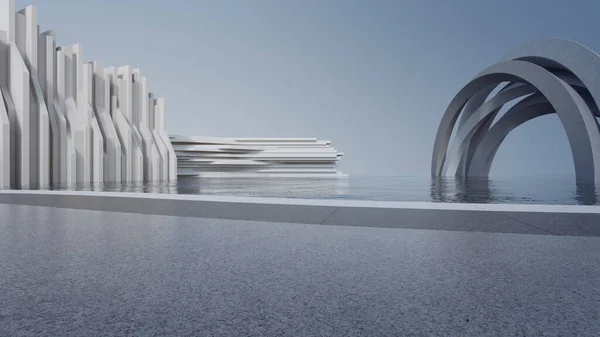 Abstrakte Architektur Design Moderner Gebäude Leerer Parkplatzboden Und Betonkonstruktion Rendering — Stockfoto