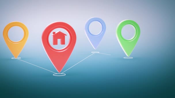 Renderowanie Ikony Pin Map Prosty Czerwony Wskaźnik Lokalizacji Symbolem Domu — Wideo stockowe