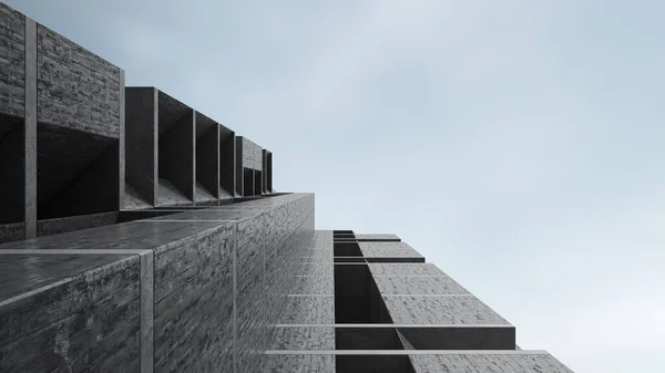 Betonová Budova Brutalismem Vykreslování Abstraktní Architektury Oblohou Pozadí — Stock fotografie