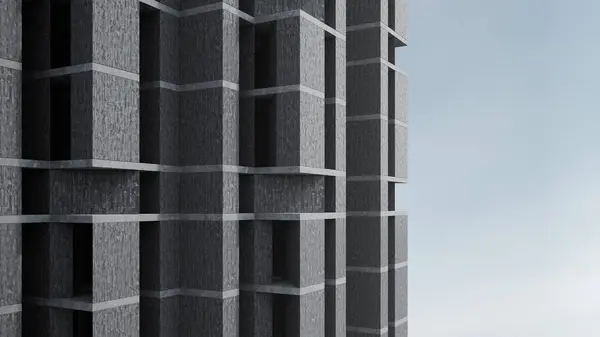 Betonirakennus Brutalistisella Suunnittelulla Renderöinti Abstrakti Arkkitehtuuri Taivaalla Tausta — kuvapankkivalokuva