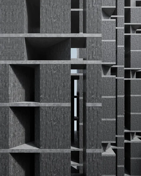 Betonowy Budynek Projektem Brutalizmu Renderowanie Abstrakcyjnej Architektury Tłem Nieba — Zdjęcie stockowe