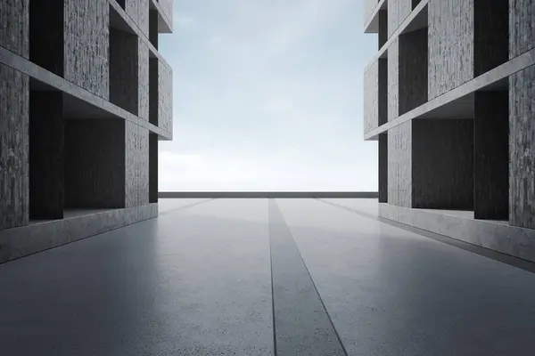 Prázdná Betonová Podlaha Pro Parkoviště Budovou Vykreslování Abstraktního Pozadí Architektury — Stock fotografie