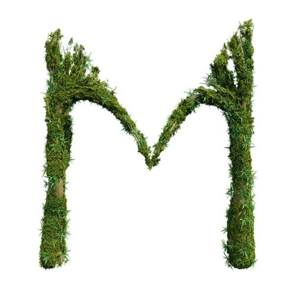 Baumförmiges Alphabet Bedeckt Mit Pflanzen Und Moos Darstellung Von Isolierten — Stockfoto
