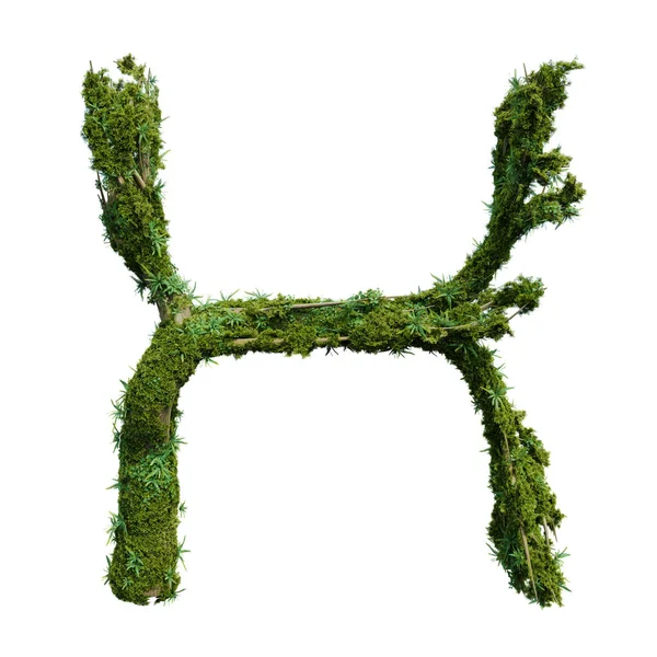 Tree Shaped Alphabet Covered Plant Moss Rendering Isolated Objects — Stock Photo, Image