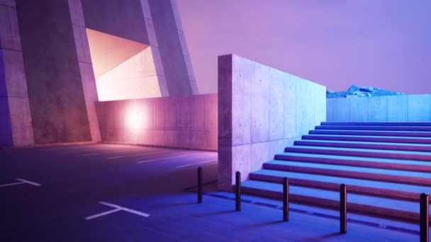 Betonbau Mit Magischem Licht Darstellung Abstrakter Architektur Mit Nächtlichem Himmelshintergrund — Stockvideo