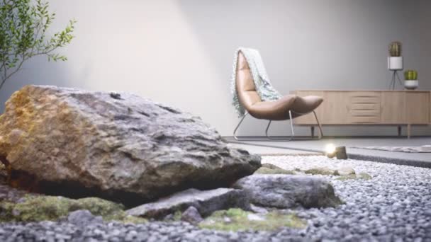 Design Interiores Luxo Renderização Moderno Showroom Vista Mar Casa Praia — Vídeo de Stock
