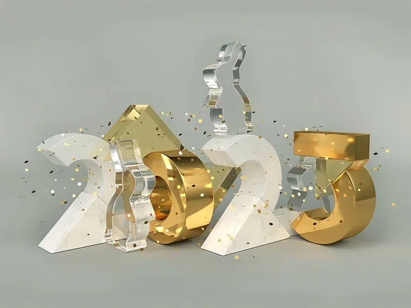 2023, altın, beyaz ve gümüş. Gri arkaplan.