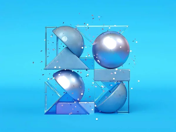 Gökyüzü mavisi arka planında parlayan metal toplarla 2023 'ün resmi.