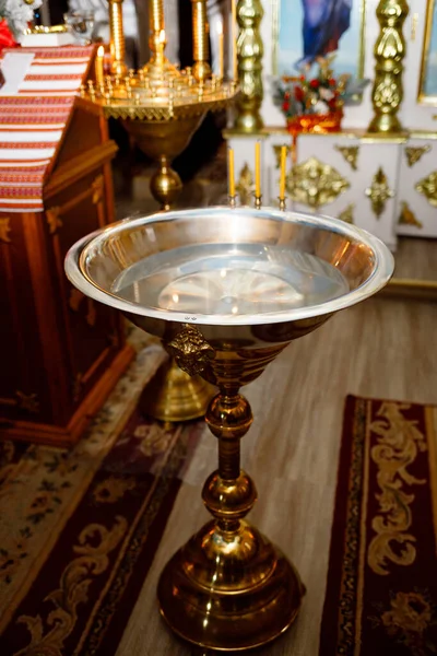 stock image Sacrament of baptism among the Orthodox. Rite in a church in Ukraine. A place to swim in the water