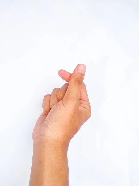 Молодой Азиат Занимающийся Любовью Большим Указательным Пальцами Белом Фоне Концепция — стоковое фото
