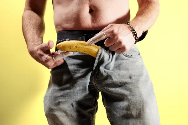 Man with banana in zipper