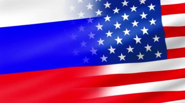 Rusya ve Amerika Birleşik Devletleri Bayrağı. Rüzgarda sallanan dalga döngüsü.