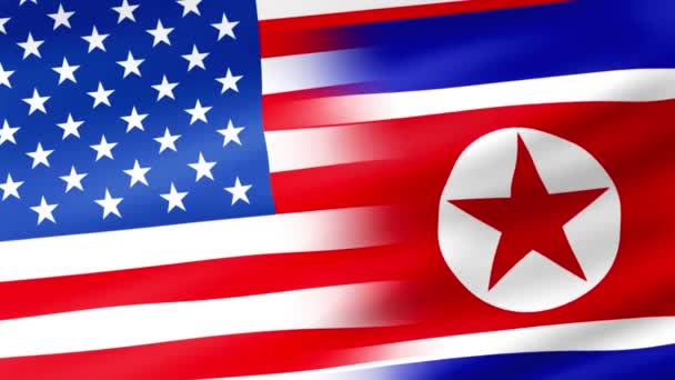 Flagge Der Vereinigten Staaten Von Amerika Und Nordkorea Wellenschleife Weht — Stockvideo