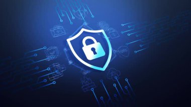 Siber Güvenlik Kalkanı Animasyonu, Veri Koruması, Ağ Gizliliği, İnternet Güvenliği Arkaplanı