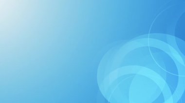 Gradyan açık mavi soyut arkaplan sağ tarafta şeffaf üst üste binen daireler eğriler ve katmanlı geometriyle temiz ve modern bir kompozisyon oluşturur