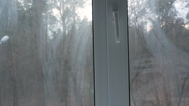 Мыть Окна Дома Подготовка Стирке Грязные Окна Двойными Стеклами Грязные — стоковое видео