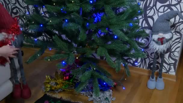 Instalace Novoročních Gnómů Pod Vánoční Stromeček Nový Rok Dekorativní Vánoční — Stock video