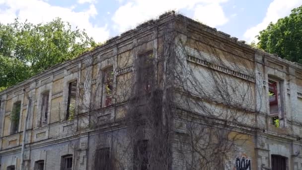 Una Casa Ruinas Cerca Árboles Verdes Con Paredes Peladas Antigua — Vídeos de Stock