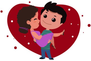 Valentine's day concept banner with couples, gift box, flowers and a lot of hearts.