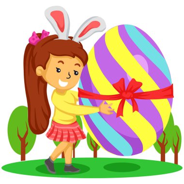 Paskalya Günü. Vektör tasarımı. Yeni yıl. Noel zamanı. Mutlu Paskalya bayrağı, poster, tebrik kartı, tatil örtüleri. Yumurtalı, tavşanlı, pastel renklerde Paskalya tasarımı..