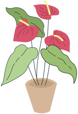 Bu, yapraklı bir saksının içindeki çiçeklerin bir çizimi. Çiçekli ve yapraklı bir dalın el çizimi çizimi çizimi.