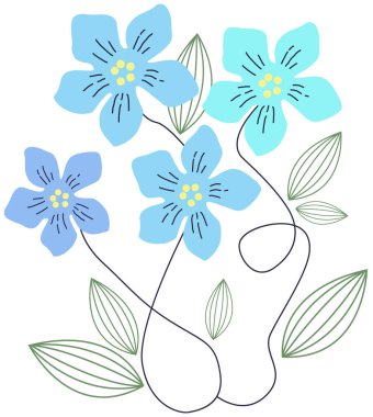 Bu, yapraklı bir saksının içindeki çiçeklerin bir çizimi. Çiçekli ve yapraklı bir dalın el çizimi çizimi çizimi.