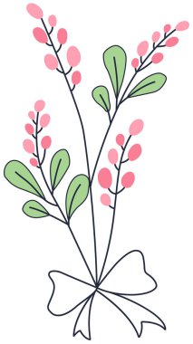 Bu, yapraklı bir saksının içindeki çiçeklerin bir çizimi. Çiçekli ve yapraklı bir dalın el çizimi çizimi çizimi.