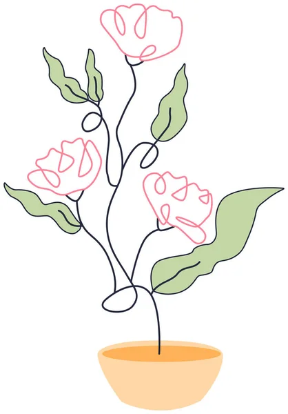Ilustracja Kwiatów Garnku Liśćmi Ręcznie Rysowane Wektor Ilustracja Gałęzi Kwiatami — Wektor stockowy