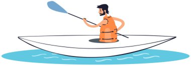 Kanoyla balık tutan bir adam. vektör illüstrasyonu.