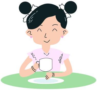 Çay içen bir çocuk, resimli.