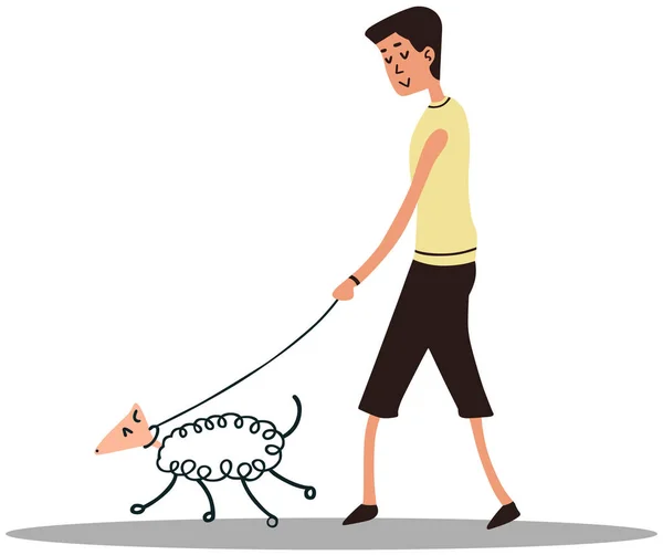 Young Man Holding Dog — Stock Vector